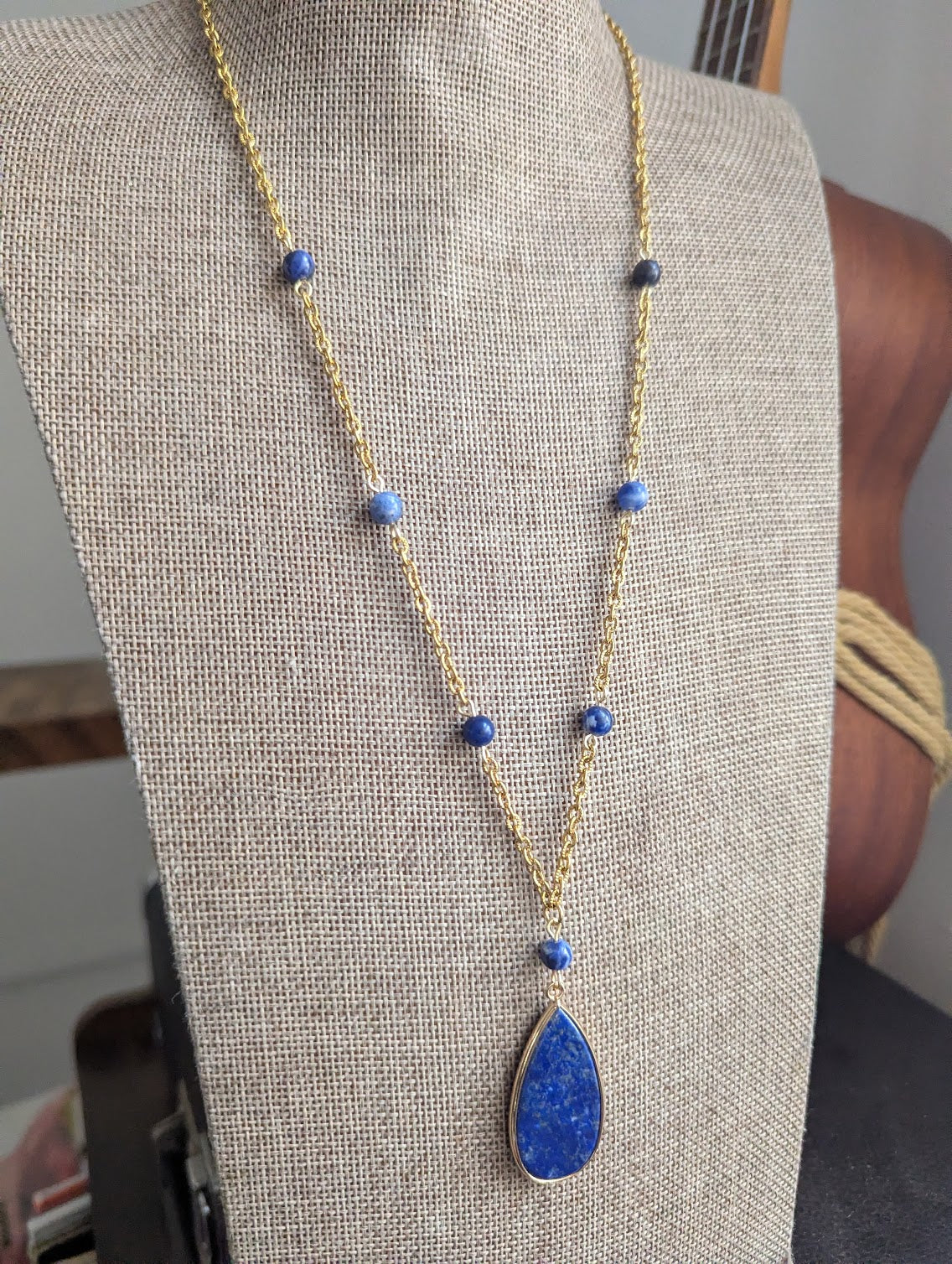 Lapis Lazuli and Sodalite Gold Beaded Necklace