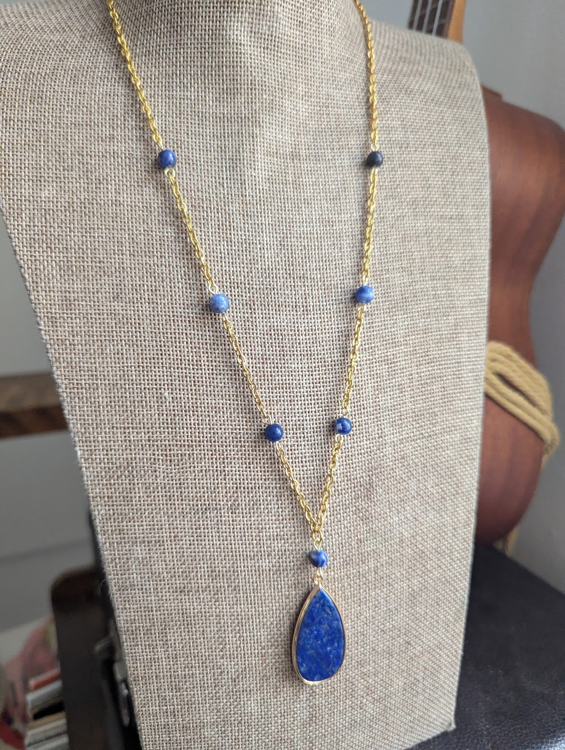 Lapis Lazuli and Sodalite Gold Beaded Necklace