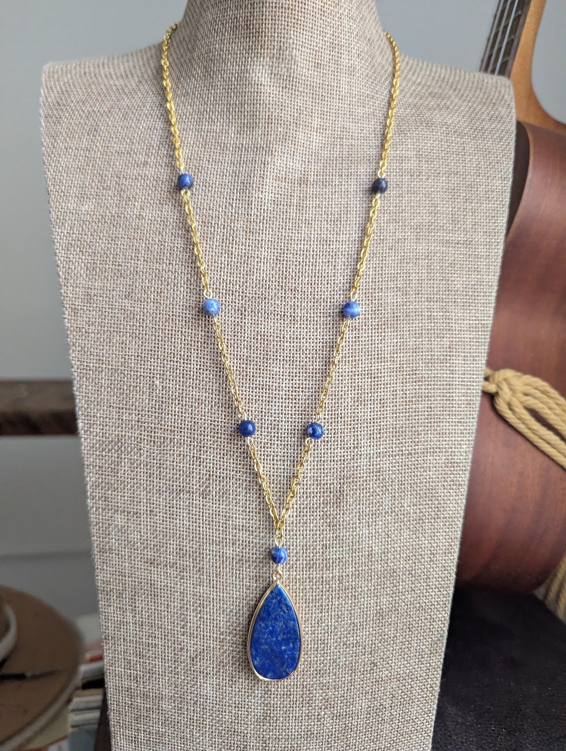 Lapis Lazuli and Sodalite Gold Beaded Necklace
