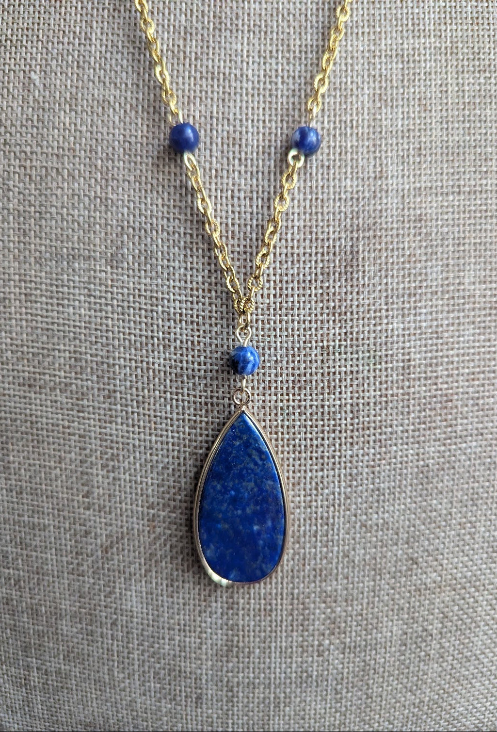Lapis Lazuli and Sodalite Gold Beaded Necklace