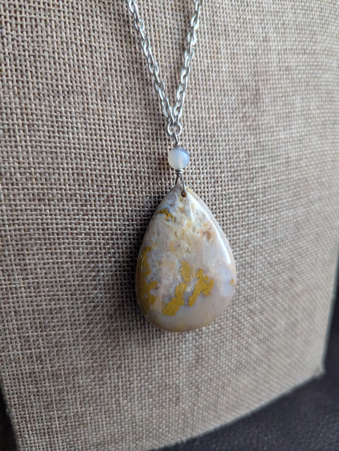 Fossilized Coral and Agate Beaded SIlver Necklace