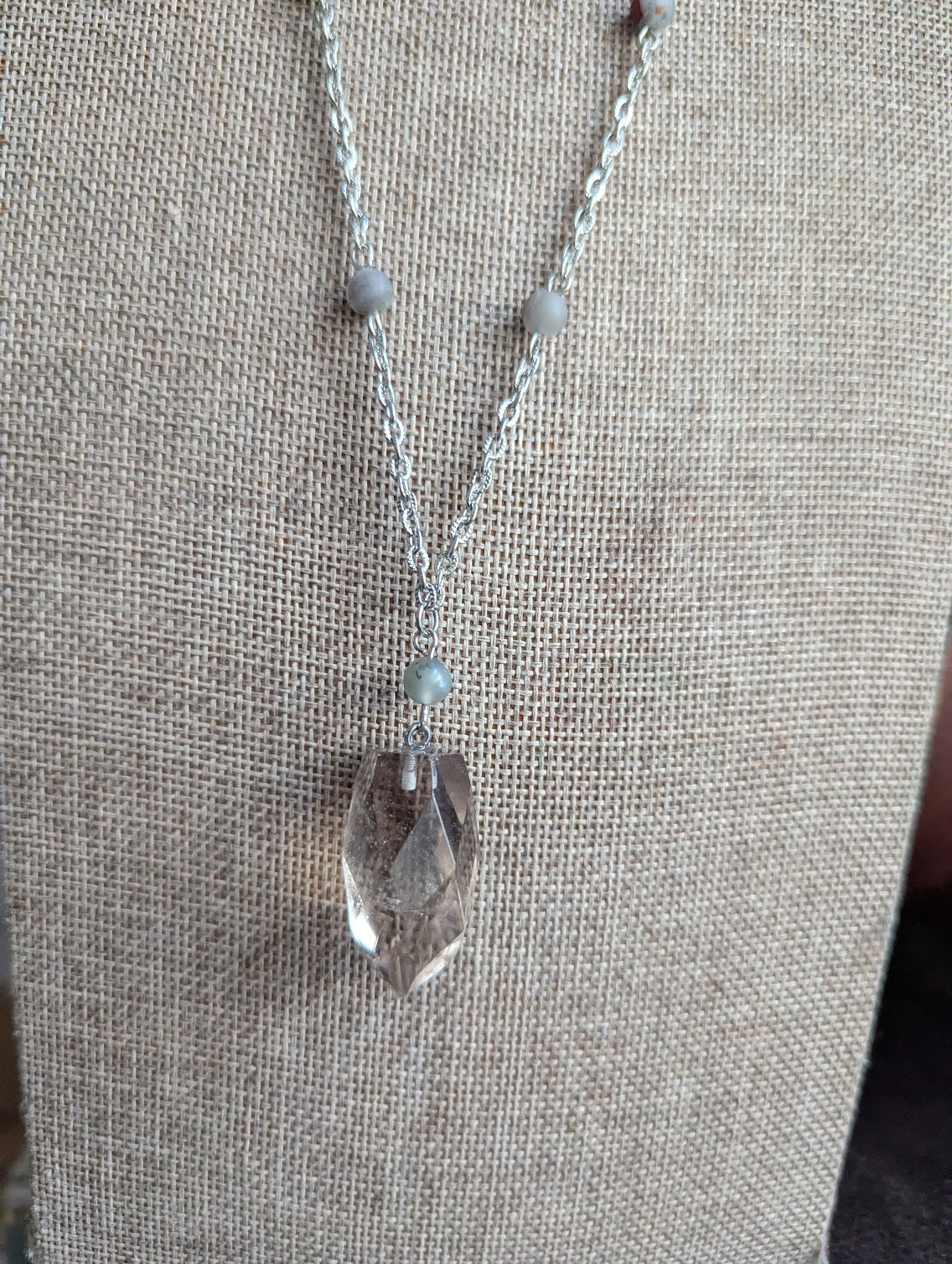 Smokey Quartz Faceted Point and Beaded Bloodstone Silver Necklace