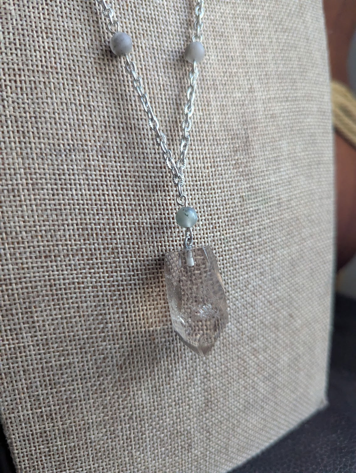 Smokey Quartz Faceted Point and Beaded Bloodstone Silver Necklace