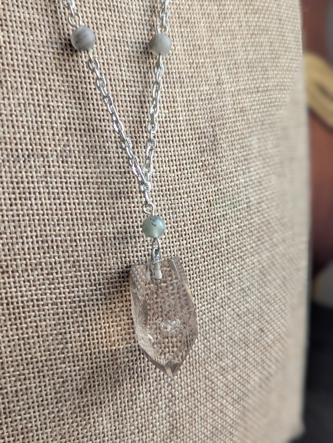 Smokey Quartz Faceted Point and Beaded Bloodstone Silver Necklace