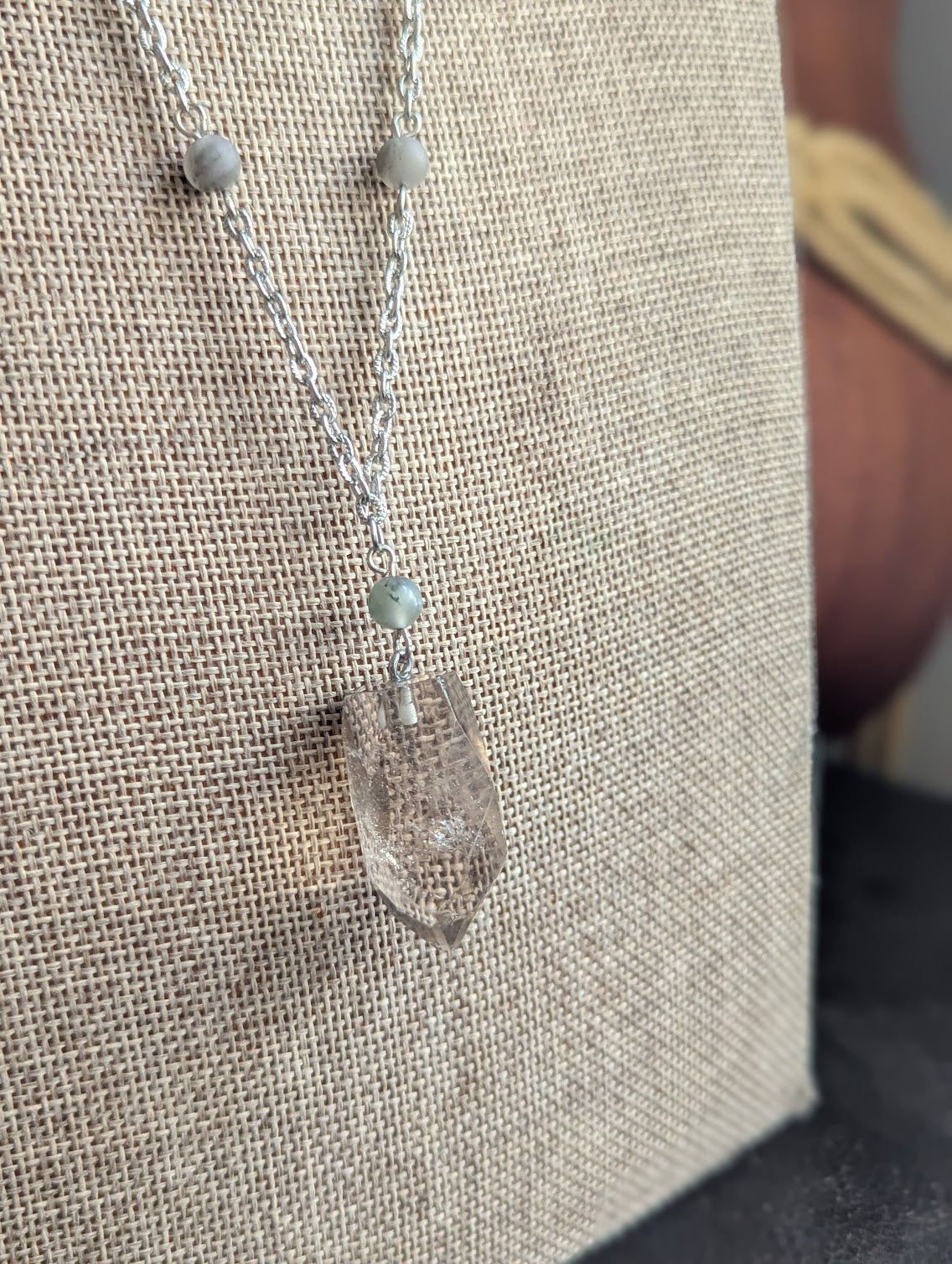 Smokey Quartz Faceted Point and Beaded Bloodstone Silver Necklace