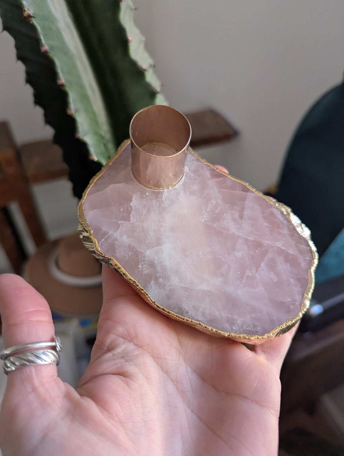 Rose Quartz Tapered Candlestick Holder (Various Stones Available)