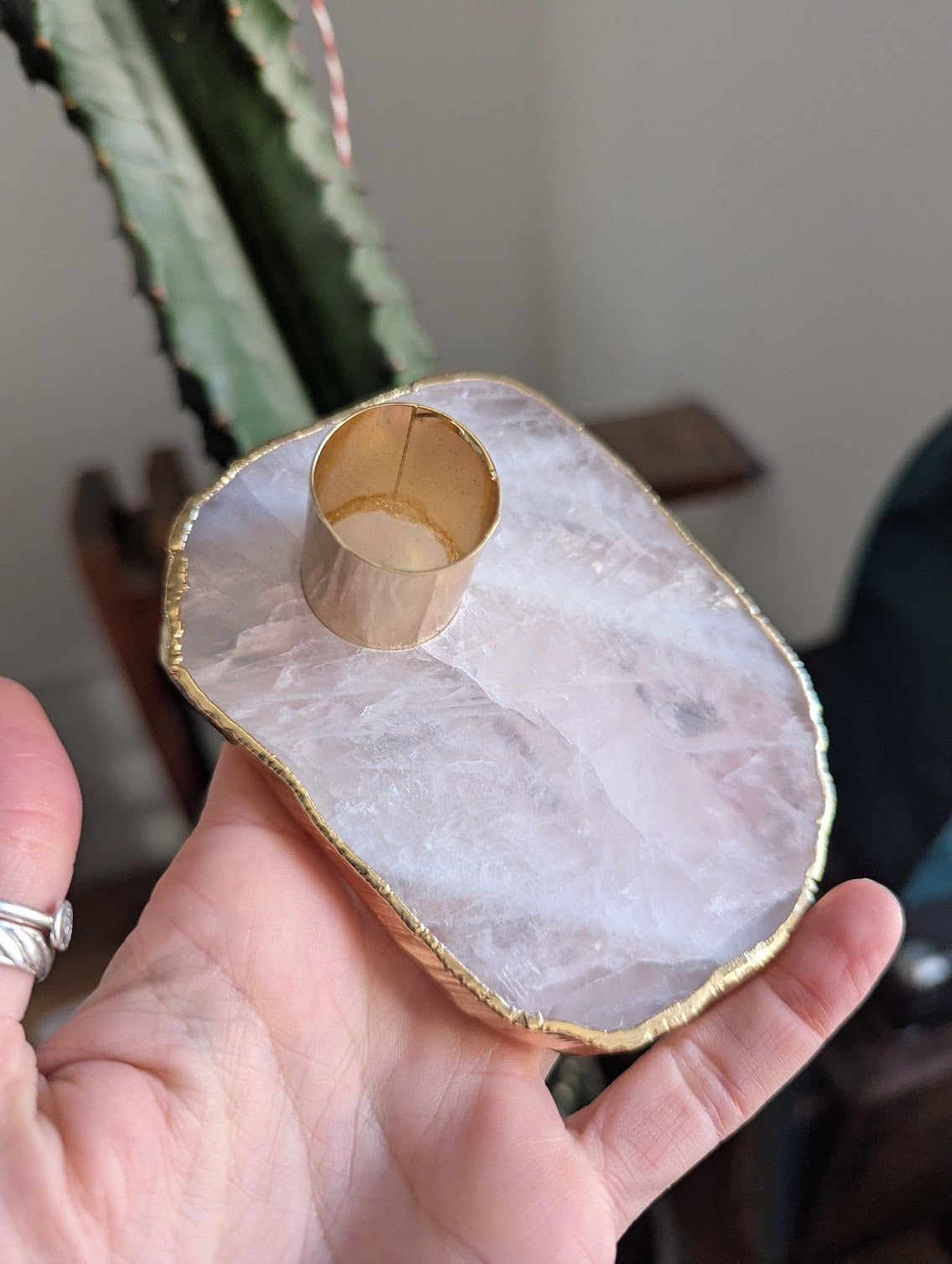 Rose Quartz Tapered Candlestick Holder (Various Stones Available)