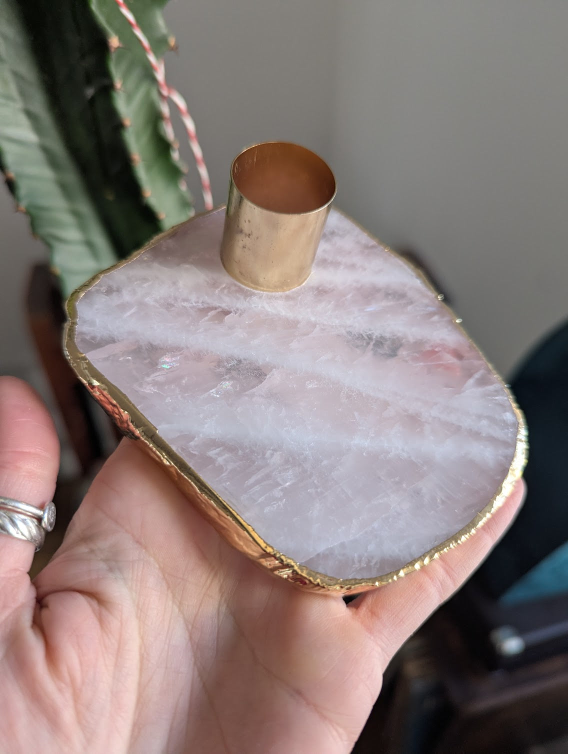 Rose Quartz Tapered Candlestick Holder (Various Stones Available)