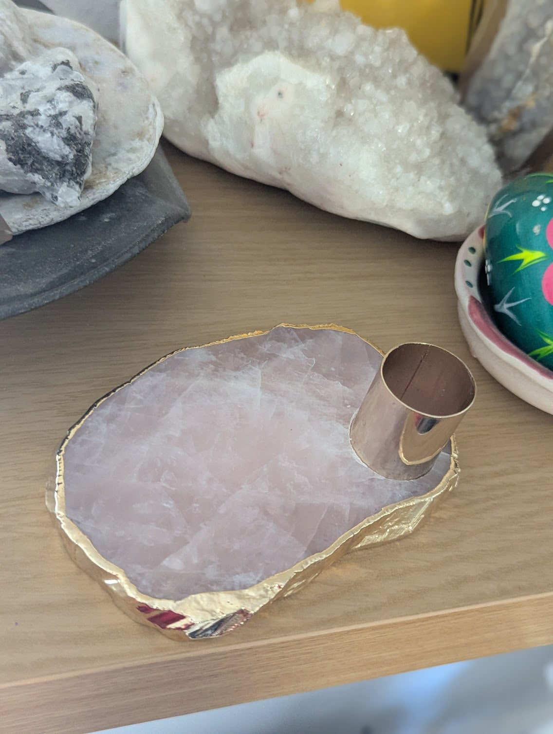 Rose Quartz Tapered Candlestick Holder (Various Stones Available)