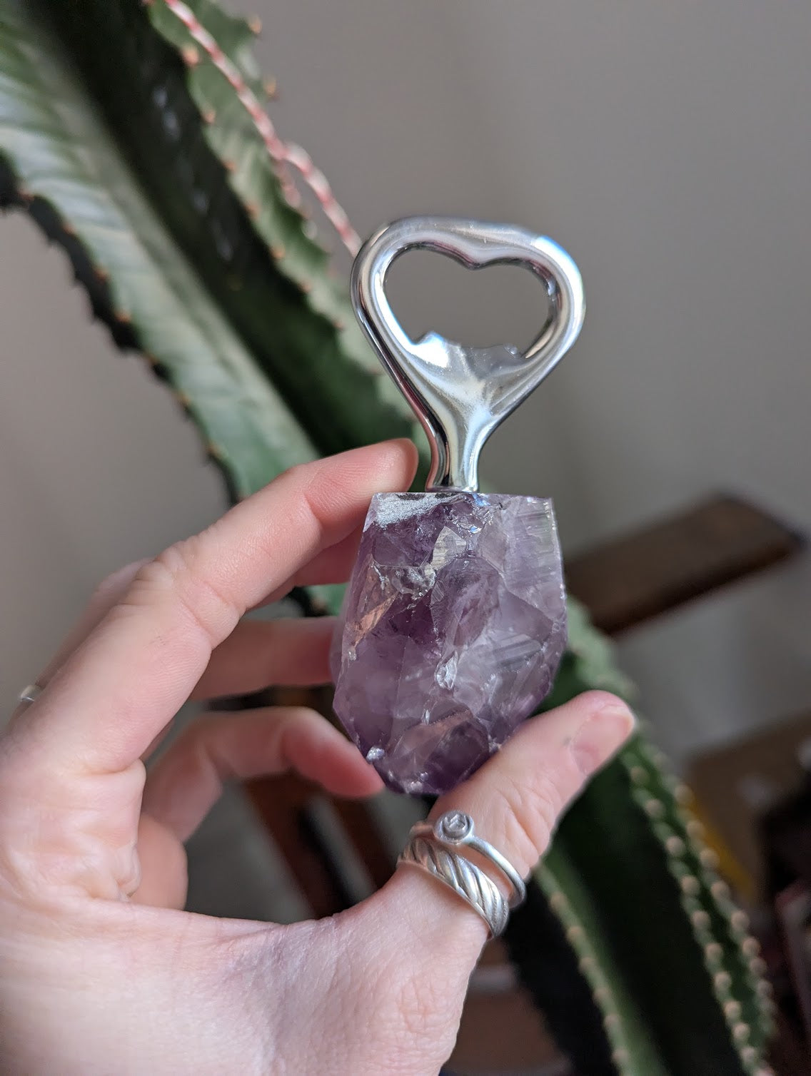 Raw Amethyst Stainless Bottle Opener