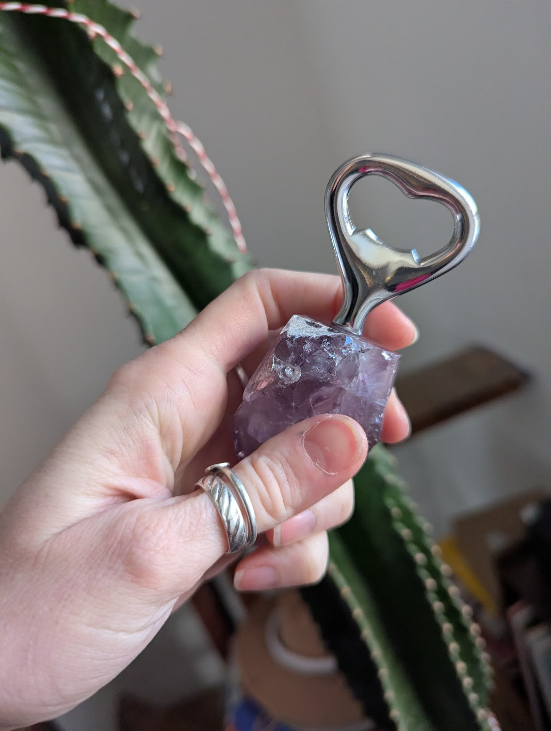 Raw Amethyst Stainless Bottle Opener