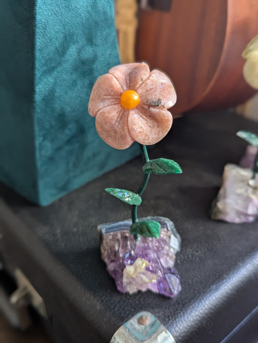 Pink Carved Gemstone Flower