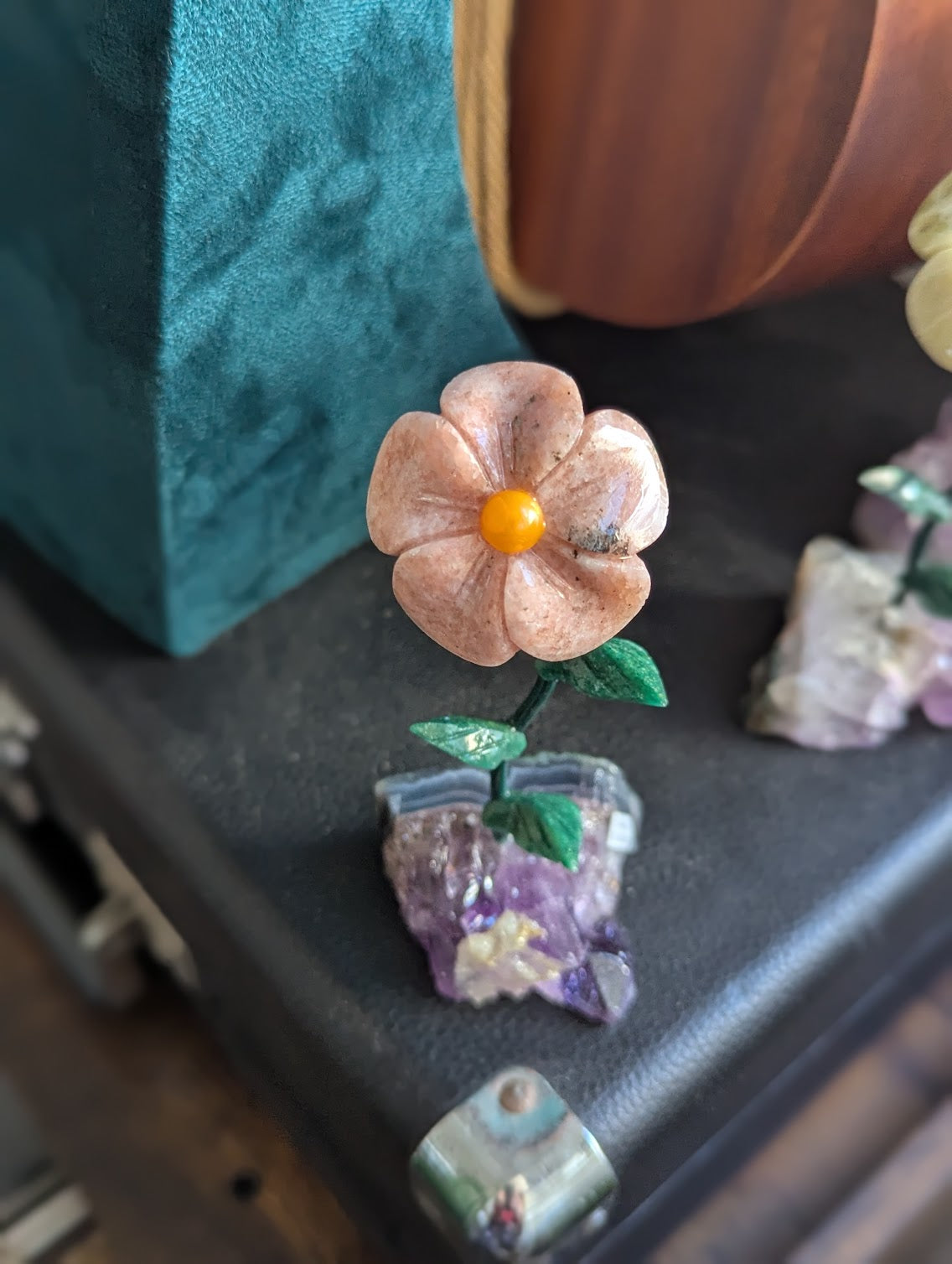 Pink Carved Gemstone Flower