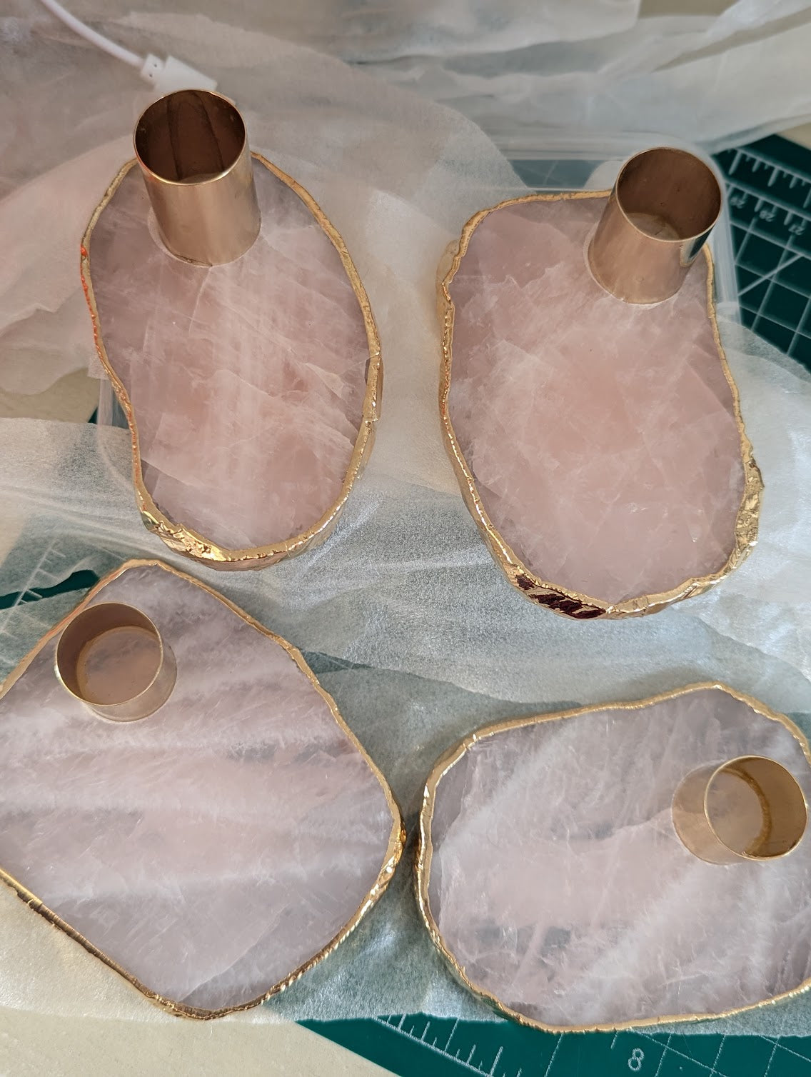 Rose Quartz Tapered Candlestick Holder (Various Stones Available)