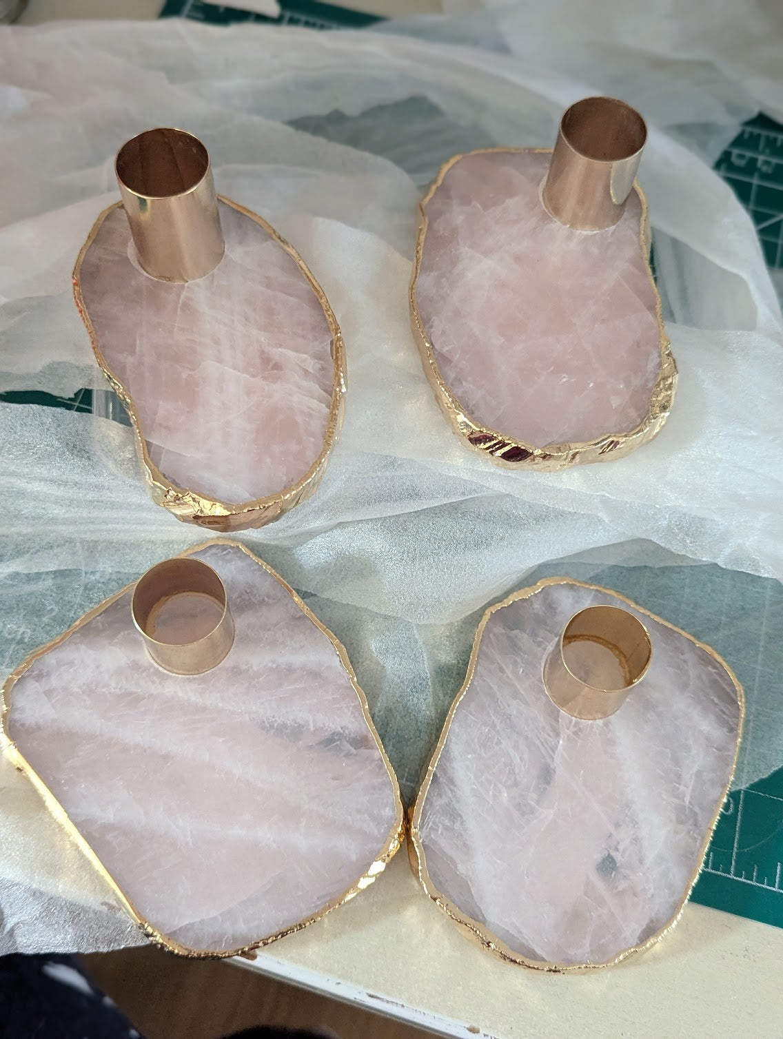 Rose Quartz Tapered Candlestick Holder (Various Stones Available)