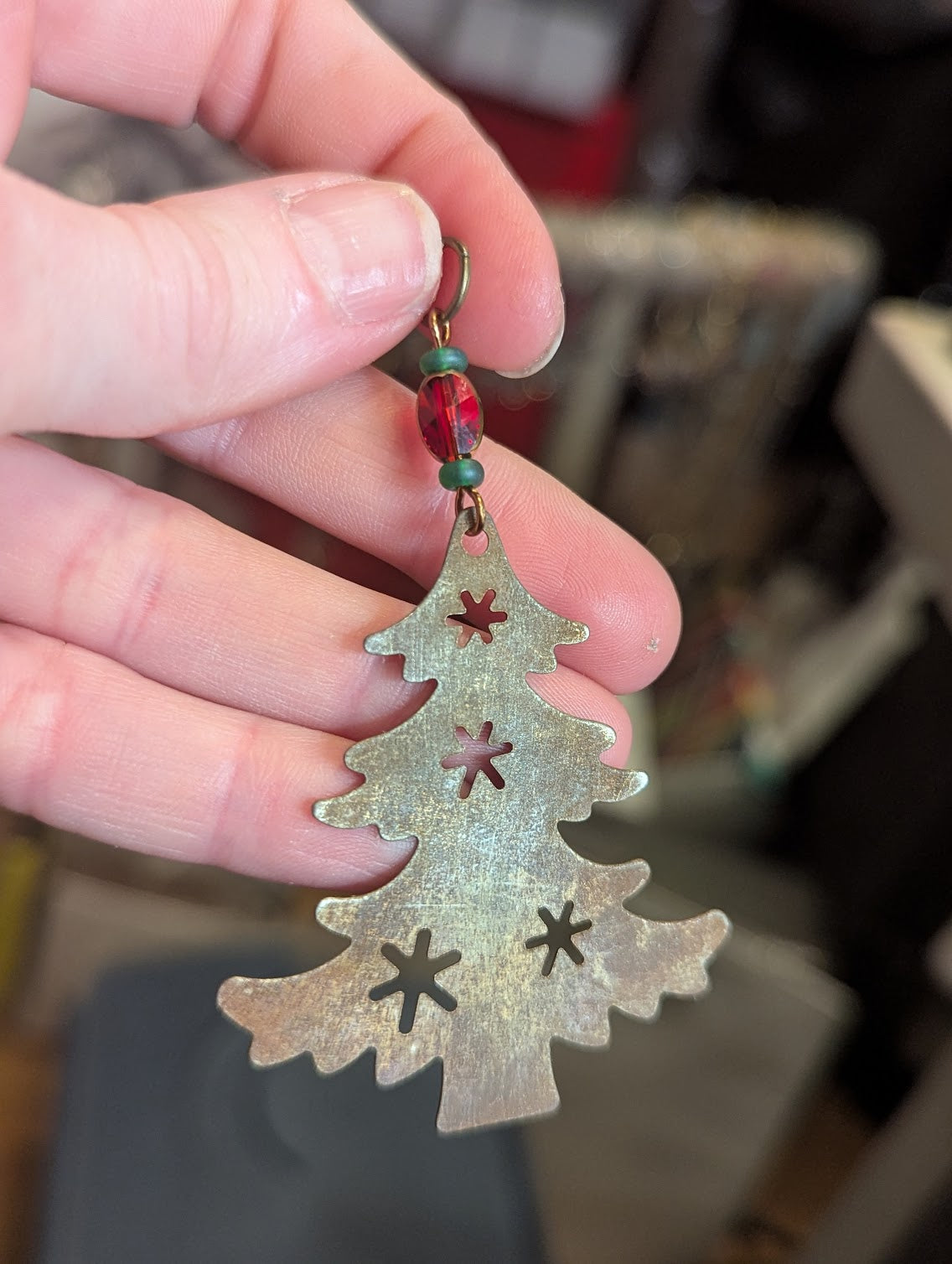 Brass Christmas Tree Red and Green Beaded Ornamant