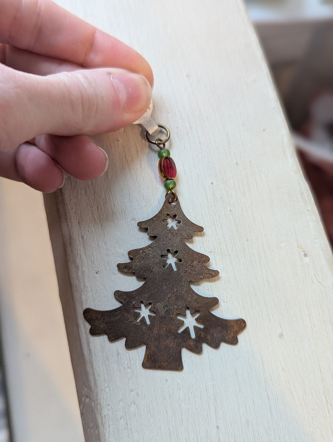 Brass Christmas Tree Red and Green Beaded Ornamant
