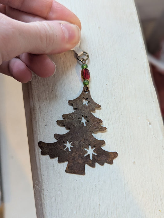 Brass Christmas Tree Red and Green Beaded Ornamant