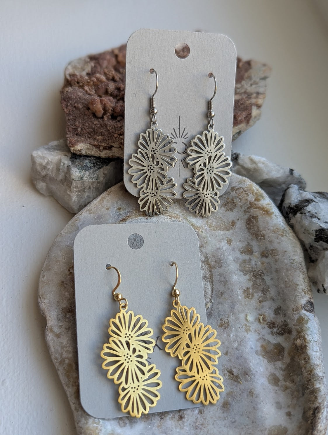 Flower Trio Stainless Steel Earrings (Silver or Gold)