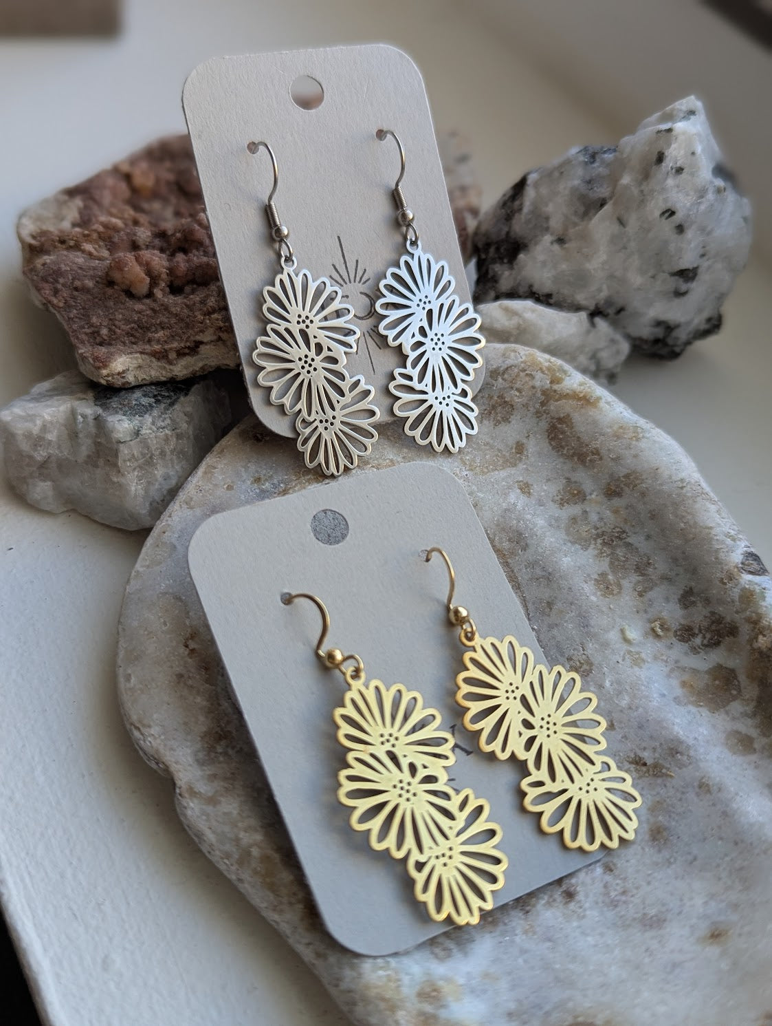 Flower Trio Stainless Steel Earrings (Silver or Gold)