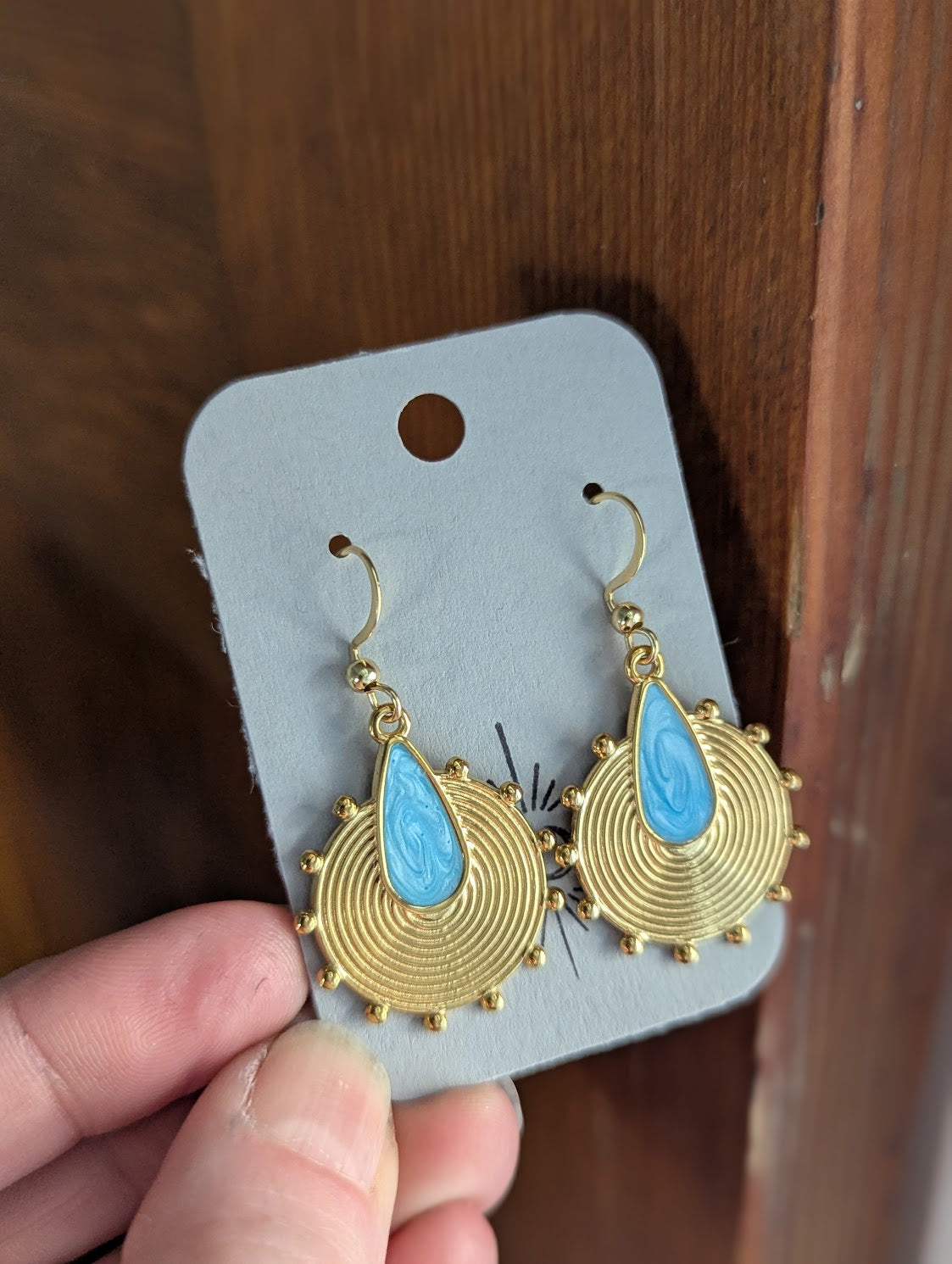 Sunburst Turquoise Enamel Gold Earrings