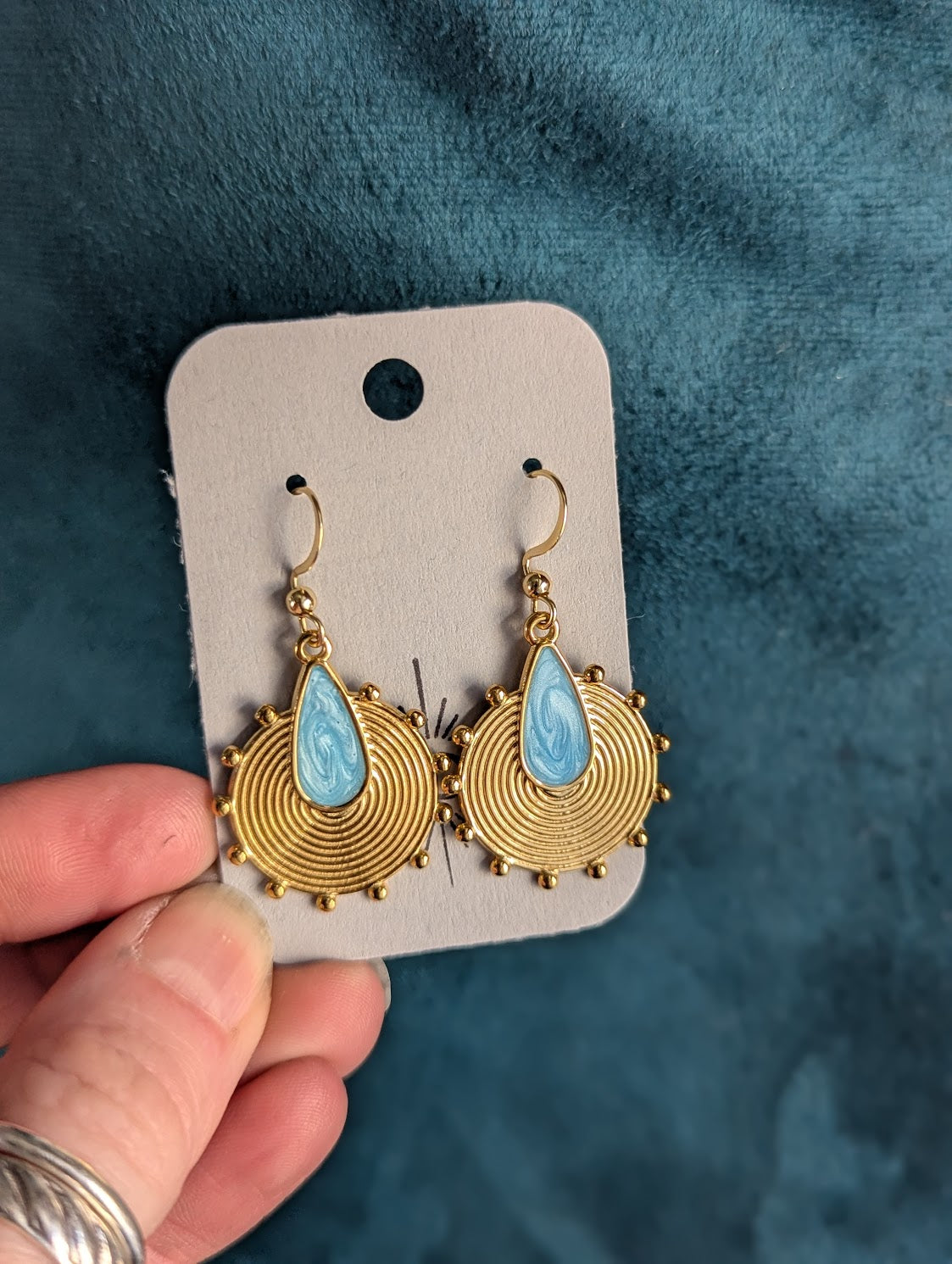Sunburst Turquoise Enamel Gold Earrings