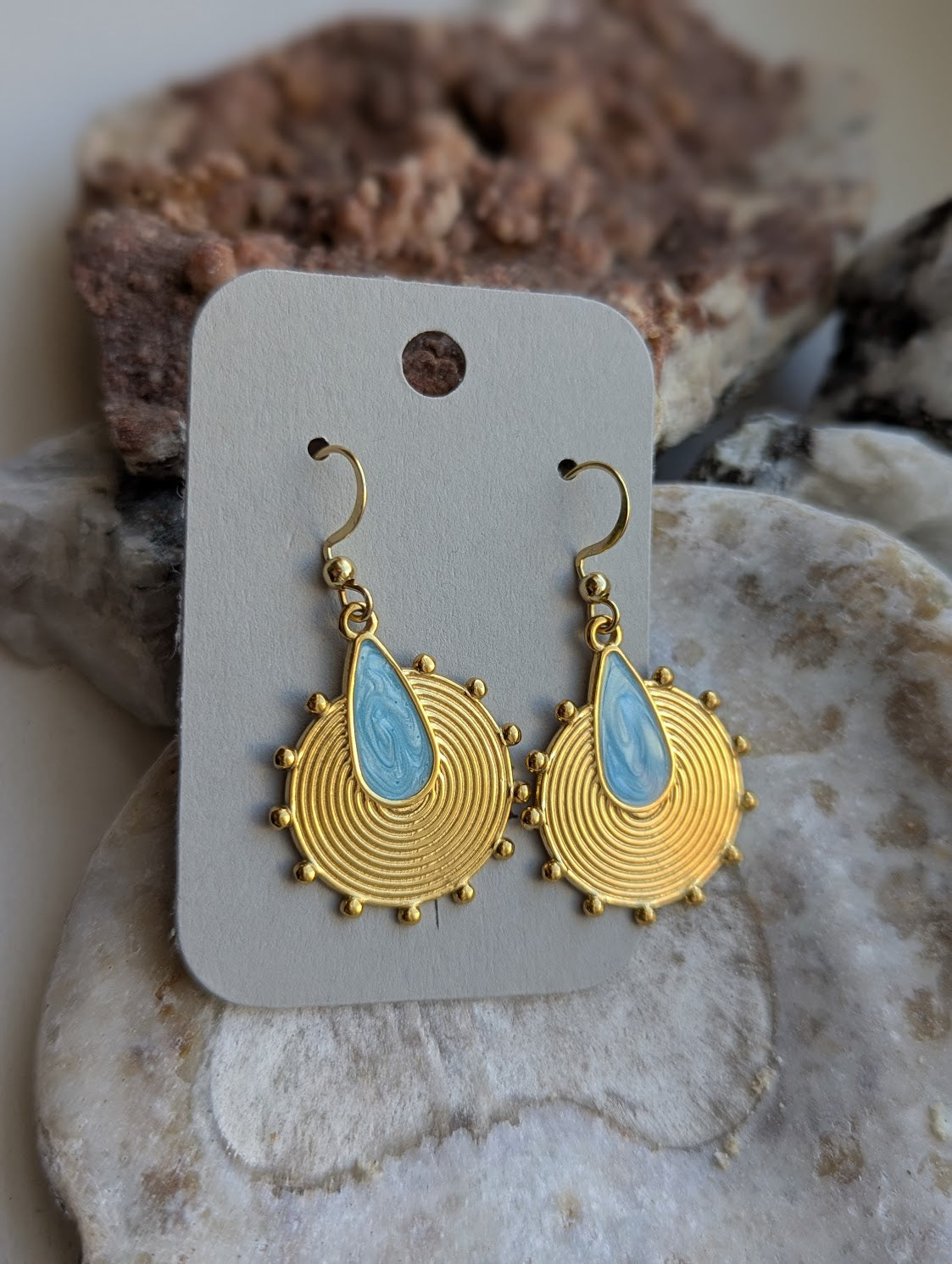 Sunburst Turquoise Enamel Gold Earrings
