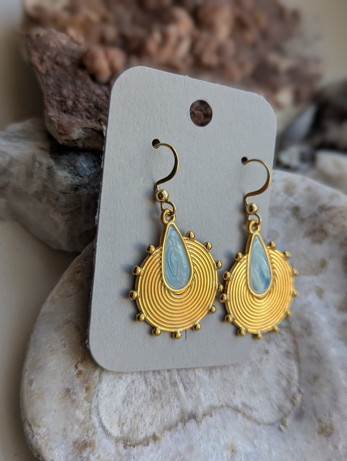 Sunburst Turquoise Enamel Gold Earrings