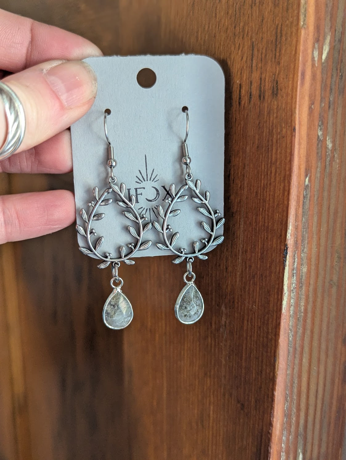 Silver Laurel Wreath Tear Drop Earrings (Labradorite or Lapis Lazuli)