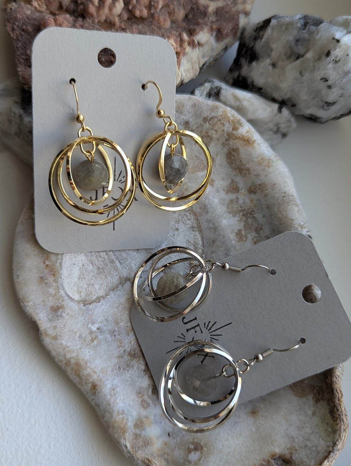 Labradorite Orbital Earrings (Silver or Gold)