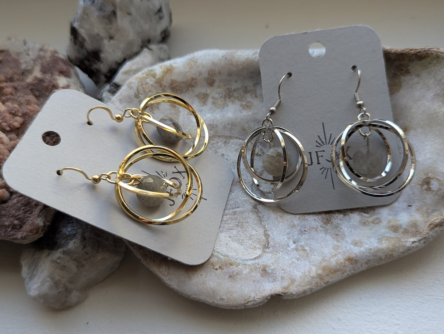 Labradorite Orbital Earrings (Silver or Gold)