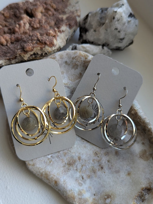 Labradorite Orbital Earrings (Silver or Gold)