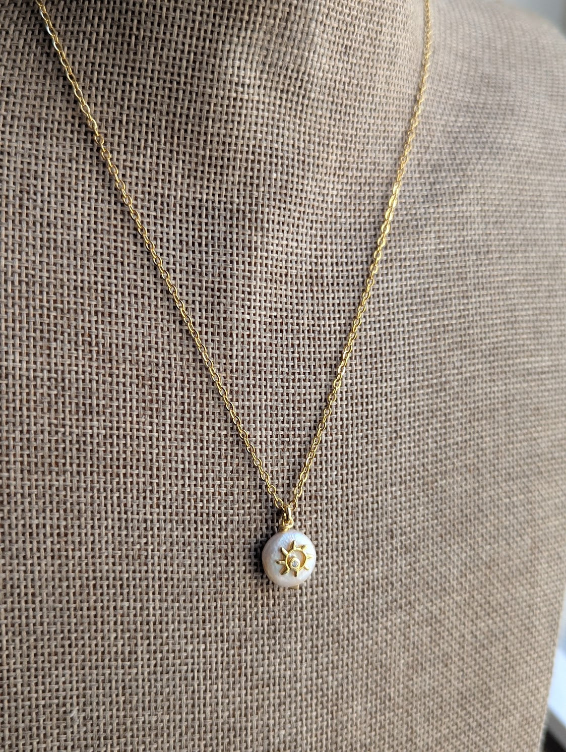Freshwater Pearl Gold Sun Necklace