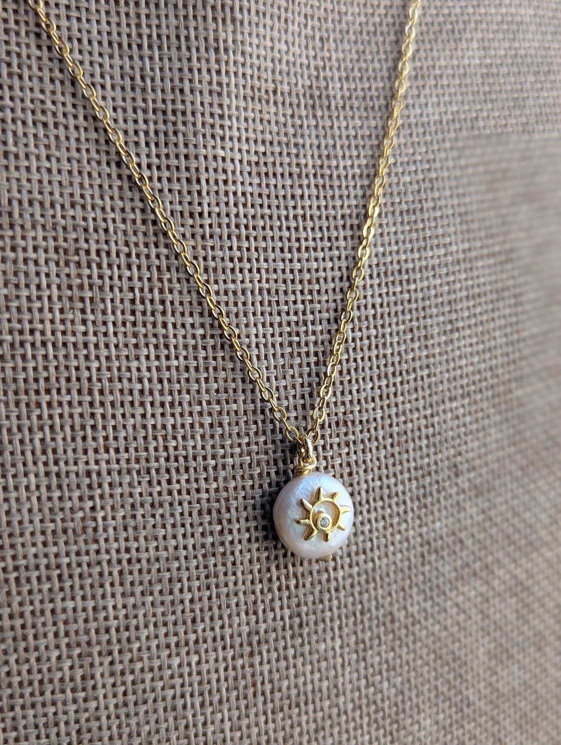 Freshwater Pearl Gold Sun Necklace