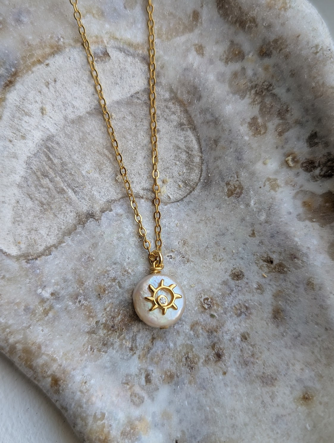 Freshwater Pearl Gold Sun Necklace
