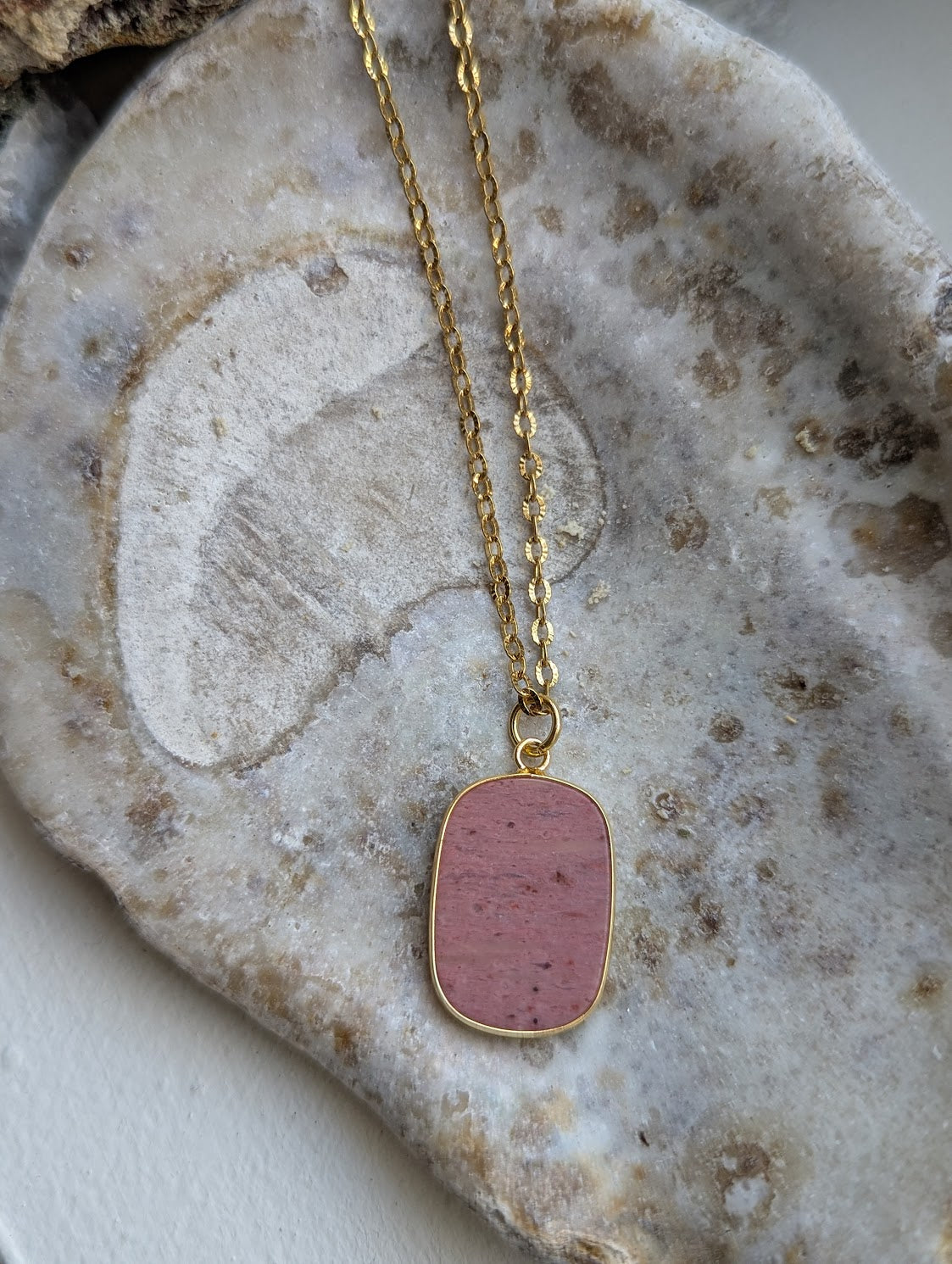 Rhodonite Gold Stainless Necklace