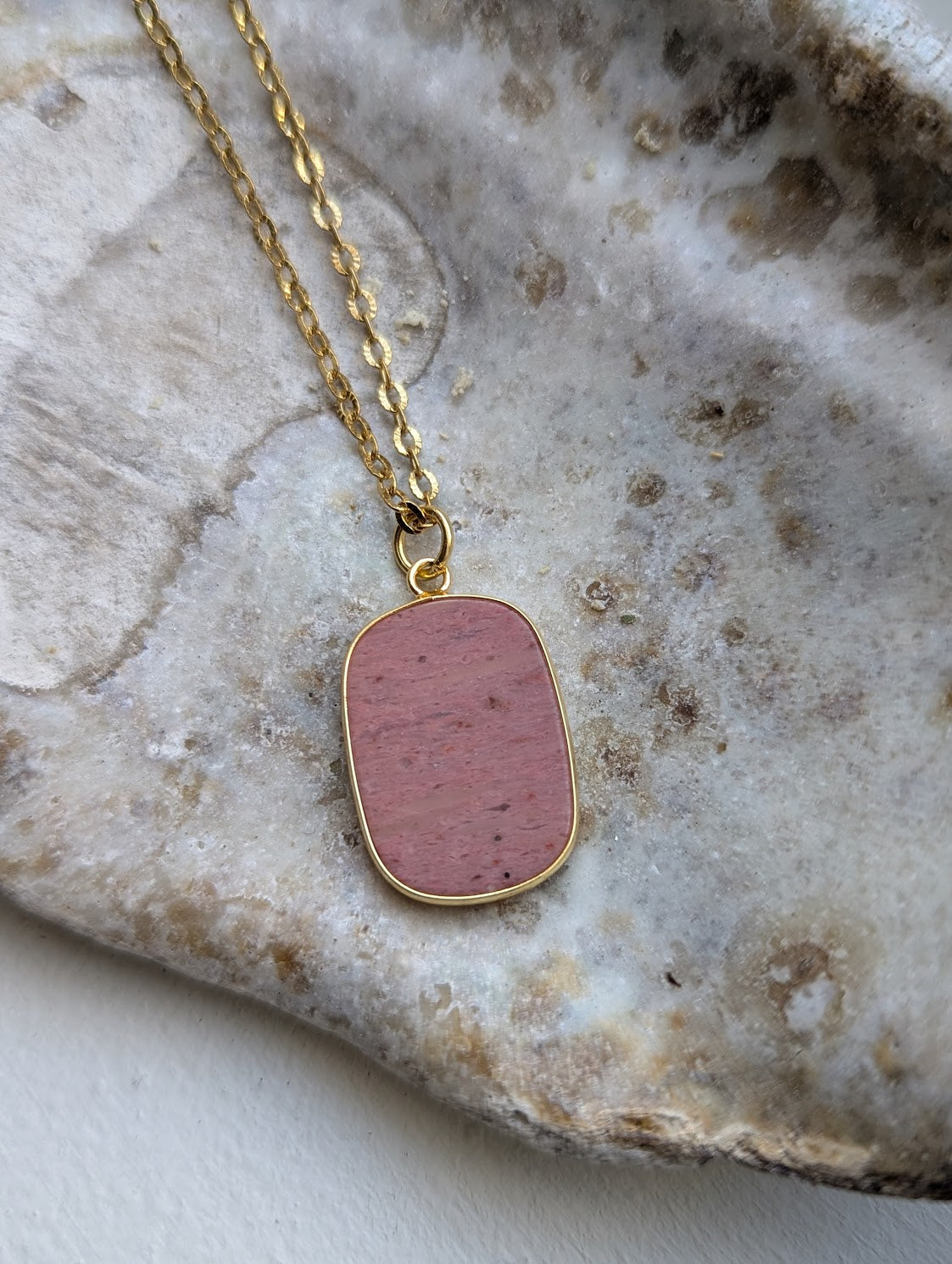 Rhodonite Gold Stainless Necklace