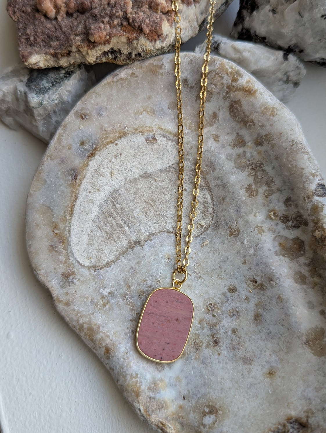 Rhodonite Gold Stainless Necklace