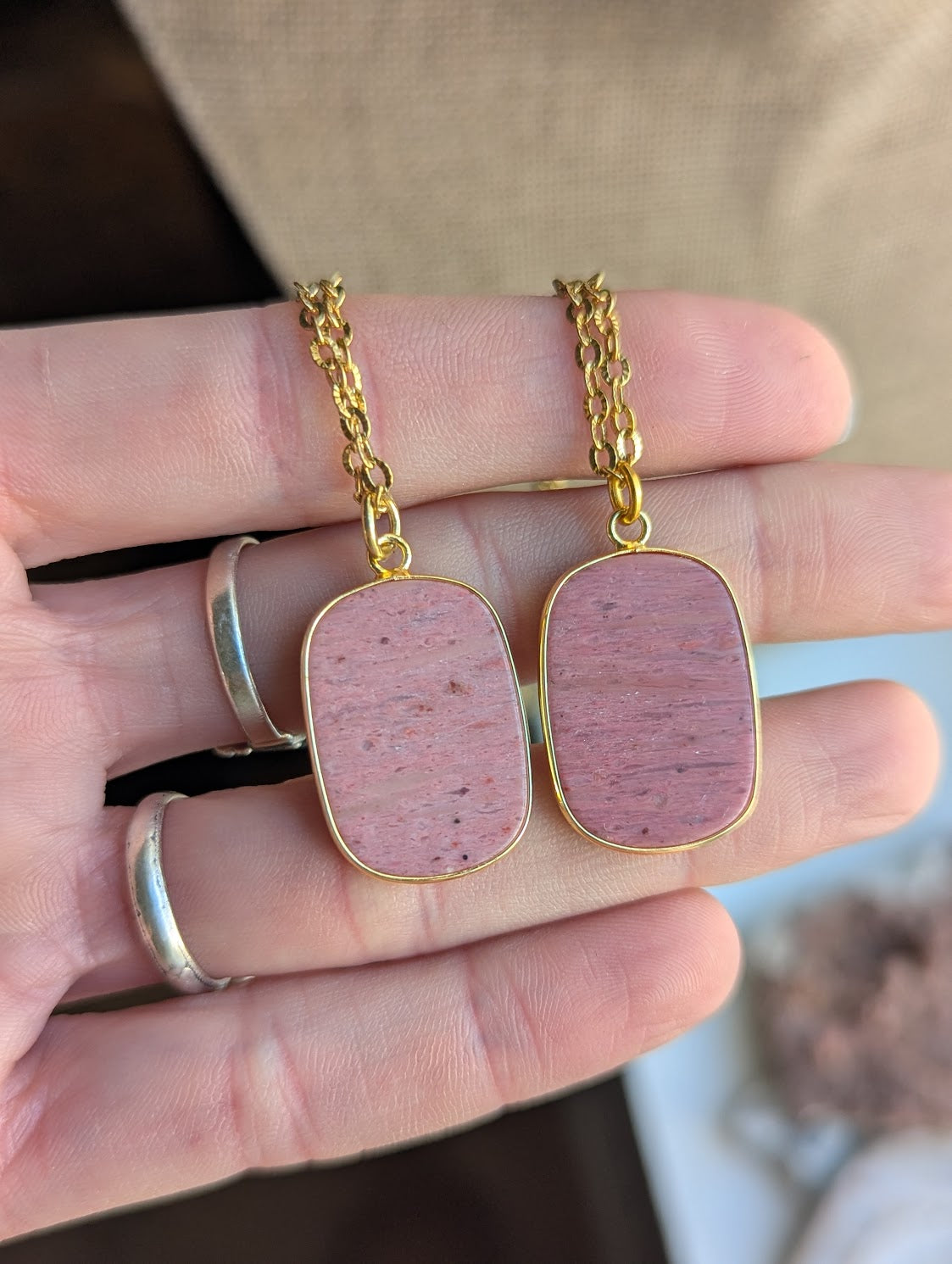 Rhodonite Gold Stainless Necklace