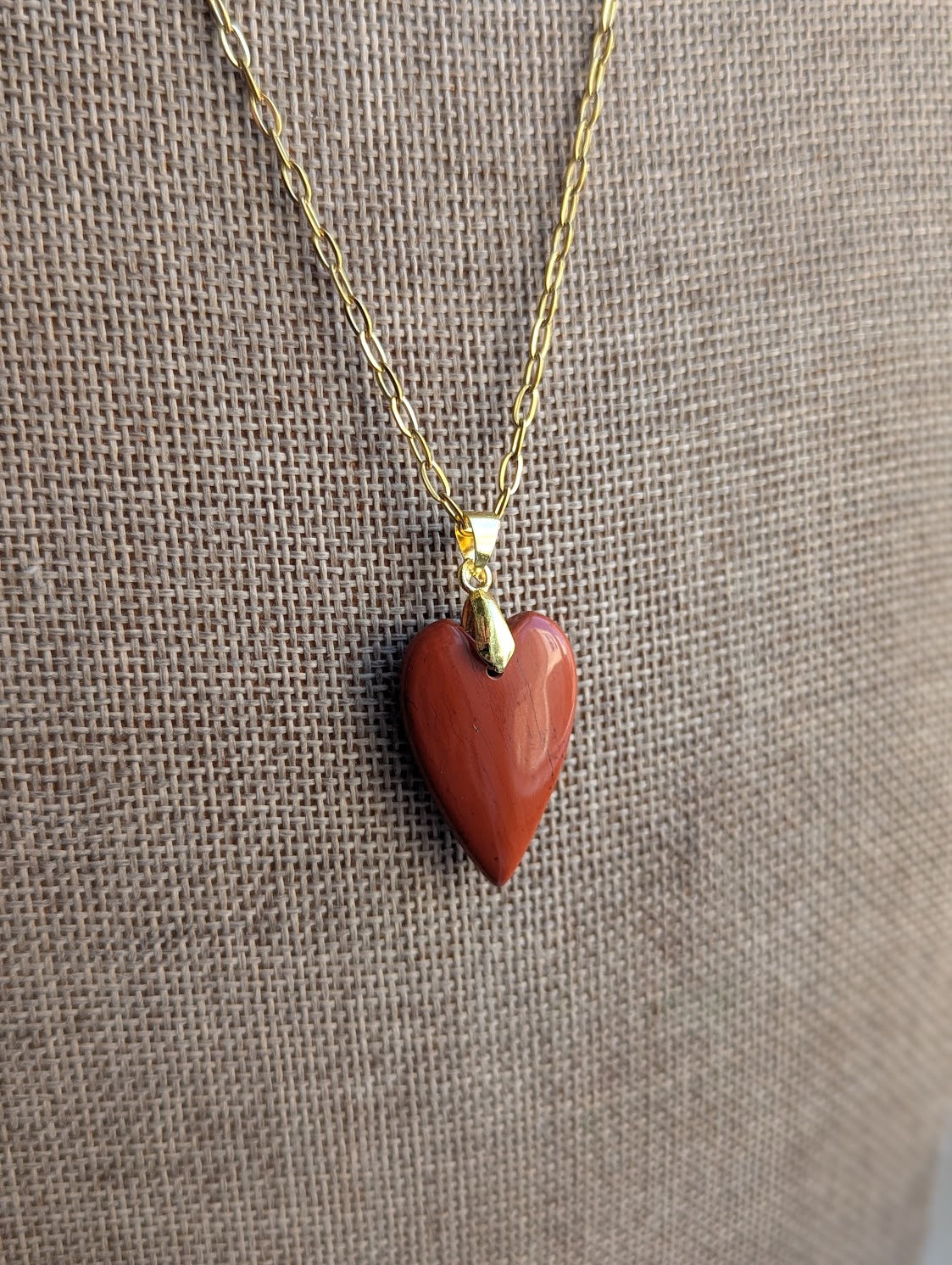 Red Jasper Heart Gold Paperclip Necklace