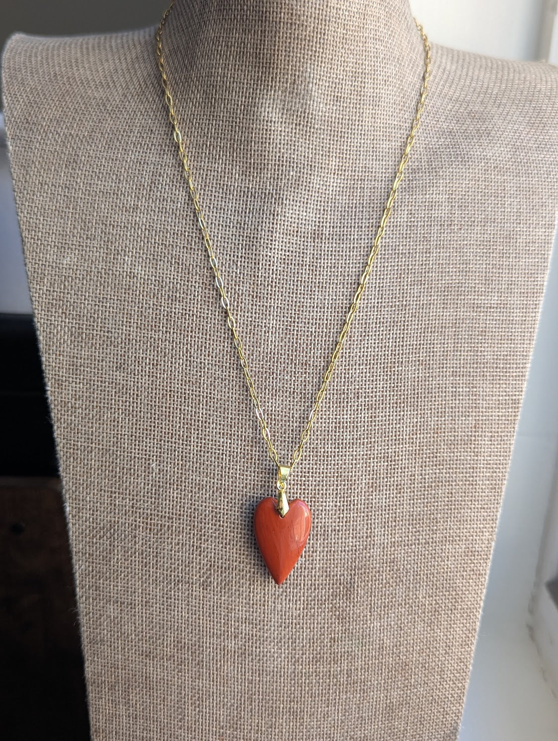 Red Jasper Heart Gold Paperclip Necklace