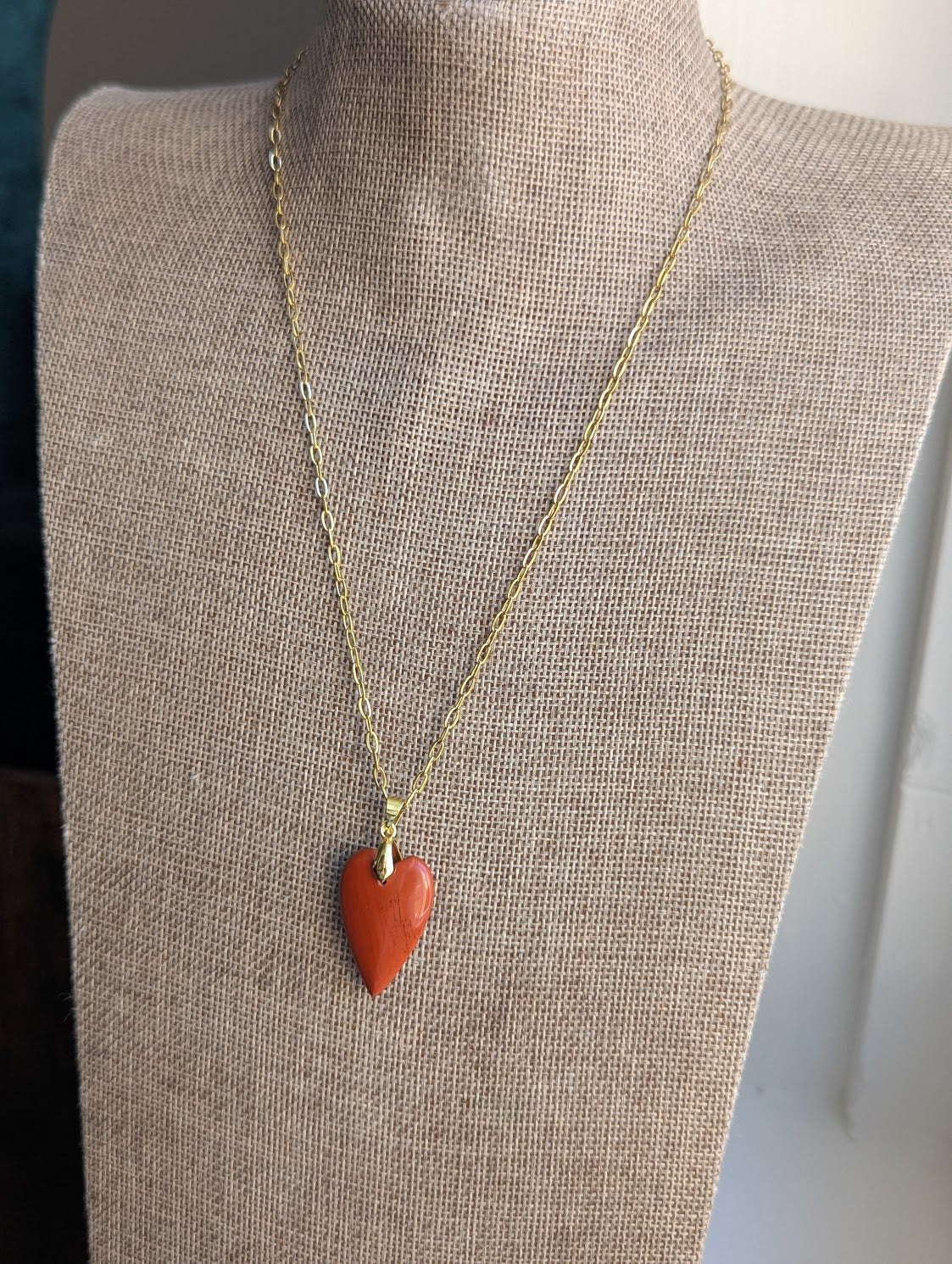 Red Jasper Heart Gold Paperclip Necklace