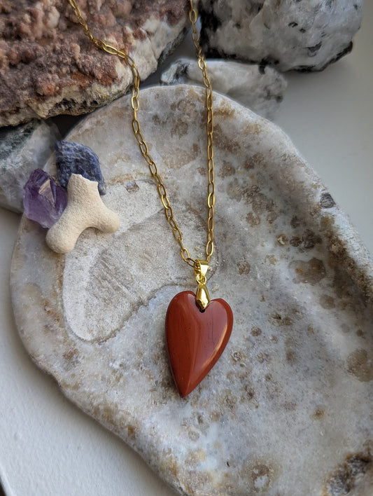 Red Jasper Heart Gold Paperclip Necklace