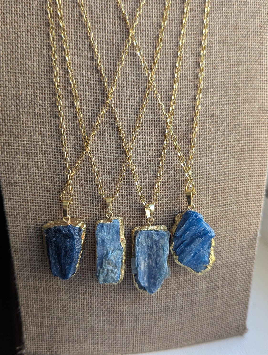 Raw Blue Kyanite Gold Stainless Long Necklace