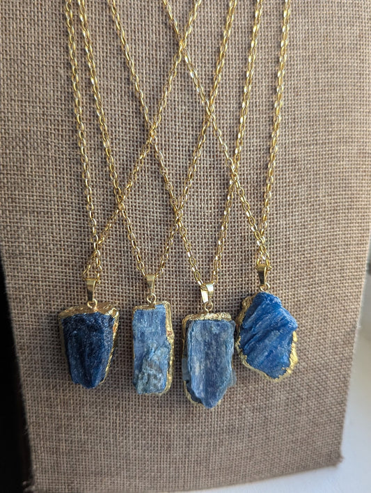 Raw Blue Kyanite Gold Stainless Long Necklace