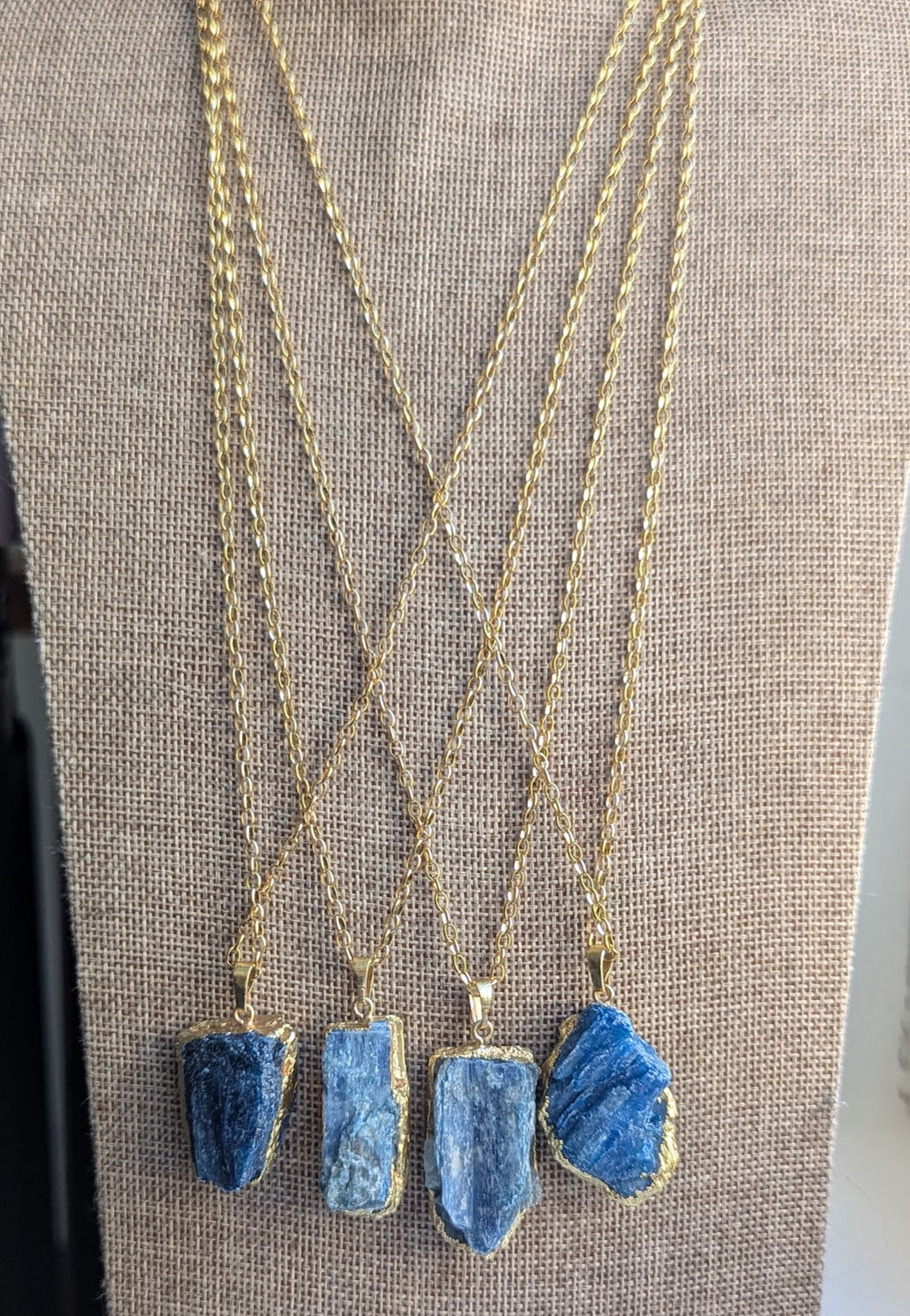 Raw Blue Kyanite Gold Stainless Long Necklace
