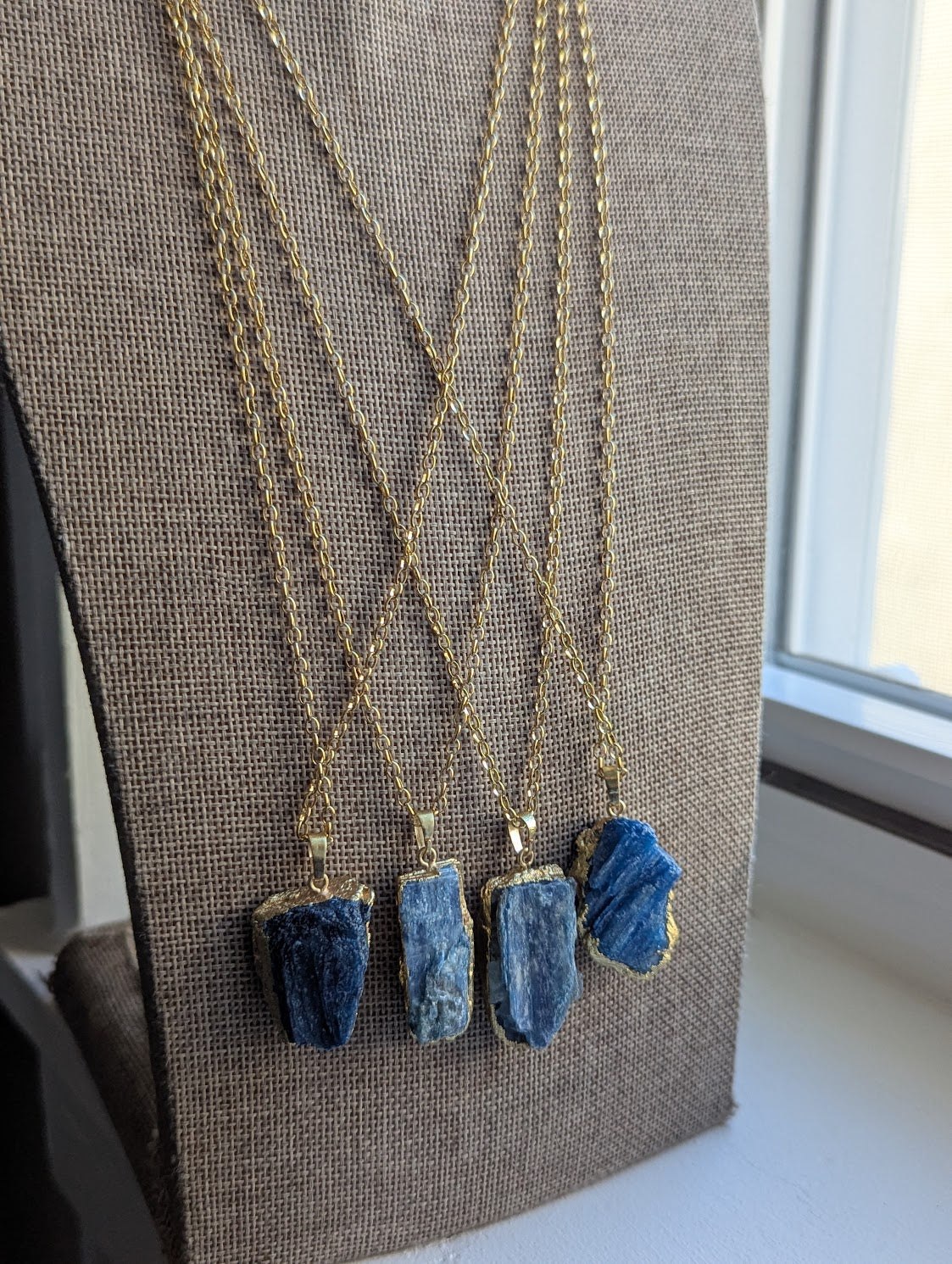 Raw Blue Kyanite Gold Stainless Long Necklace