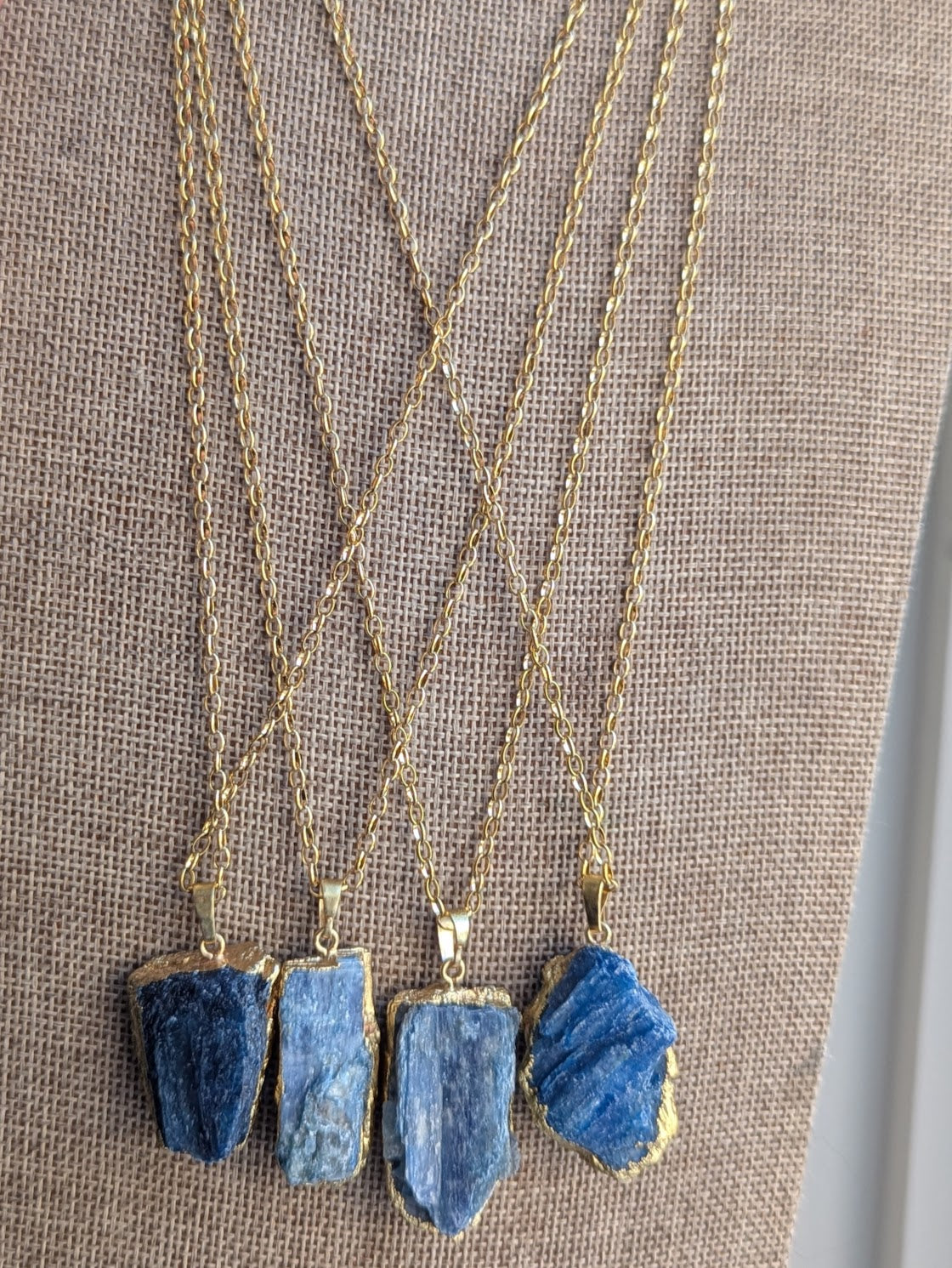 Raw Blue Kyanite Gold Stainless Long Necklace