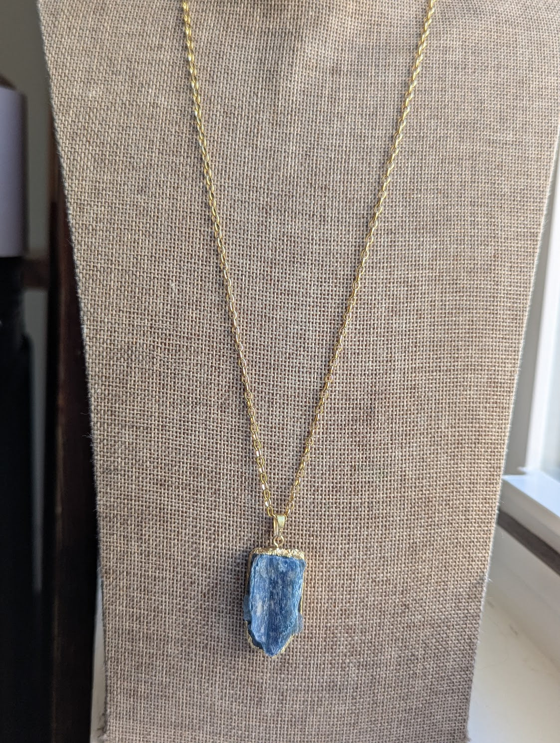 Raw Blue Kyanite Gold Stainless Long Necklace
