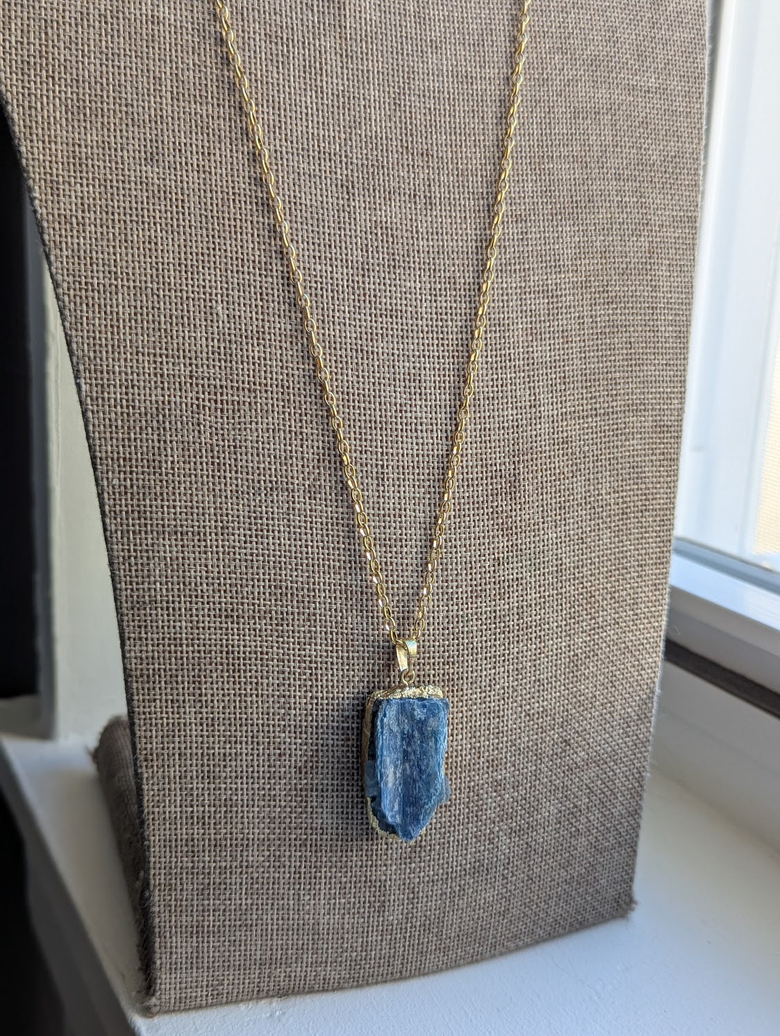Raw Blue Kyanite Gold Stainless Long Necklace